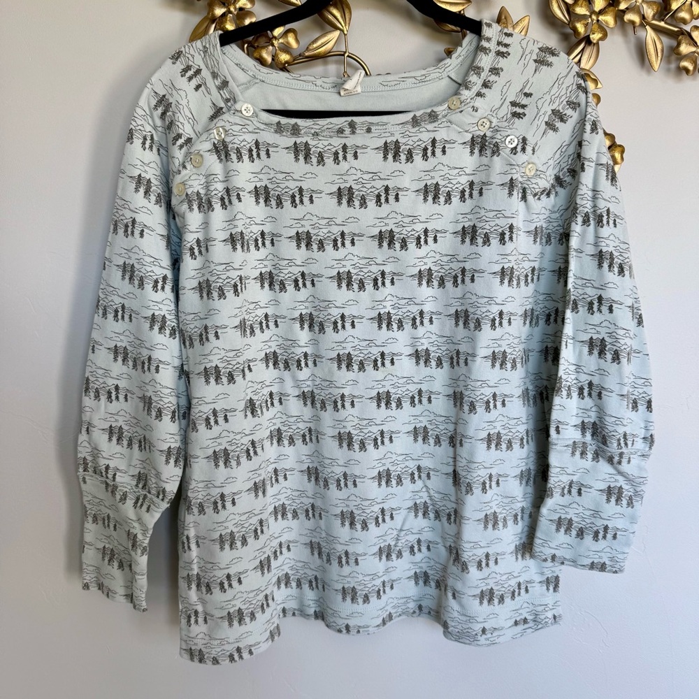kate quinn Light Blue Forest Print Button-Shoulder Sweatshirt